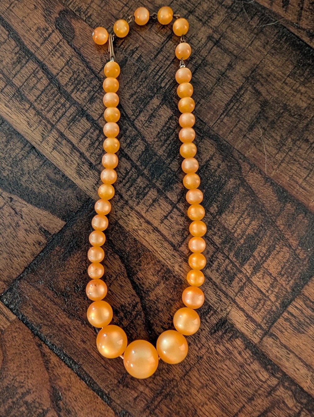 Vintage 60s Yellow Moonglow Lucite Bead Necklace